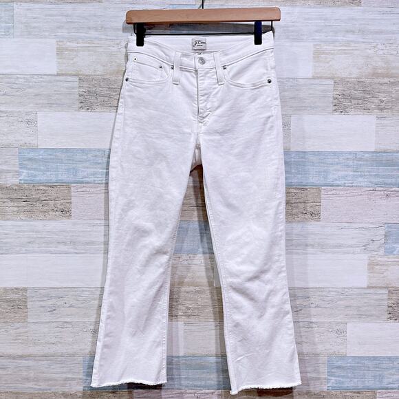 J CREW 9" Mid Rise Demi Boot Crop Jeans White Stretch Womens 25P 25 Petite - Picture 1 of 9